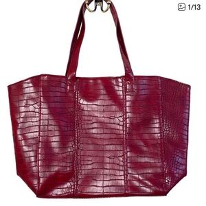 Neiman Marcus Crocodile Print Vegan Leather Large Shopping Tote